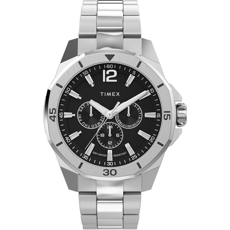 Main Image 1 of Timex Essex Ave Multifunction 46mm Black Dial Stainless Steel Bracelet Watch
