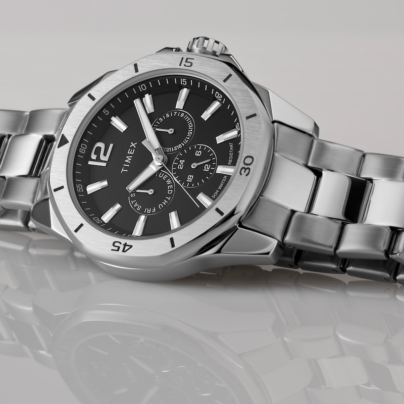 Main Image 3 of Timex Essex Ave Multifunction 46mm Black Dial Stainless Steel Bracelet Watch