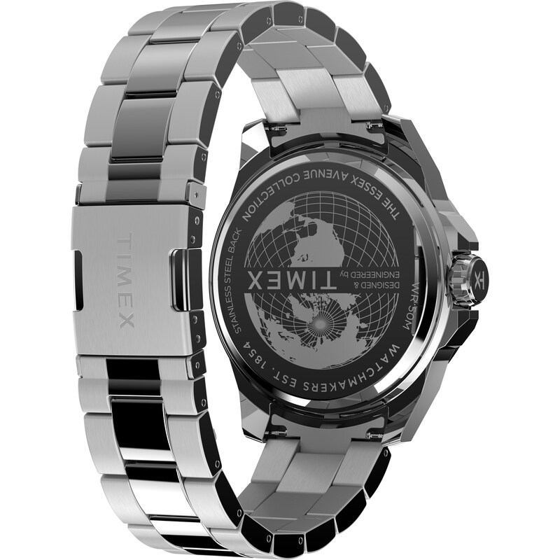 Main Image 5 of Timex Essex Ave Multifunction 46mm Black Dial Stainless Steel Bracelet Watch