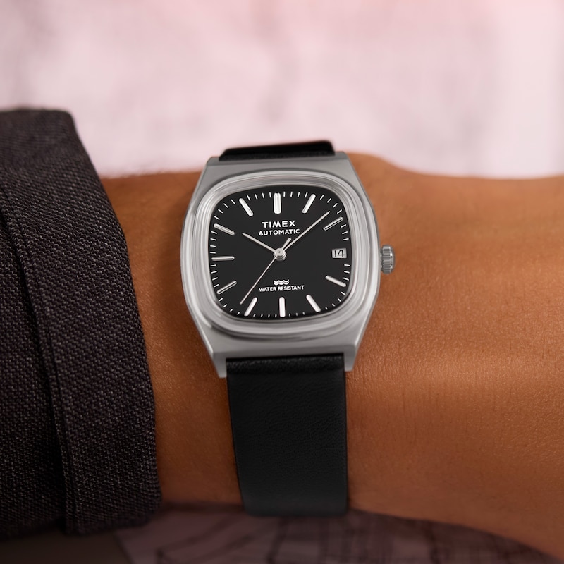 Main Image 2 of Timex Automatic 1983 E Line Men's 34mm Black Leather Strap Watch