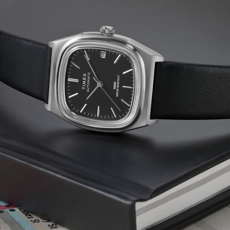 Main Image 3 of Timex Automatic 1983 E Line Men's 34mm Black Leather Strap Watch
