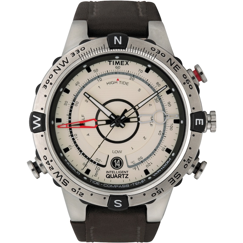 Main Image 1 of Timex IQ Tide Temp Compass 45mm Brown Leather Strap Watch