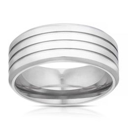 Titanium Polished Triple Line Pattern Ring