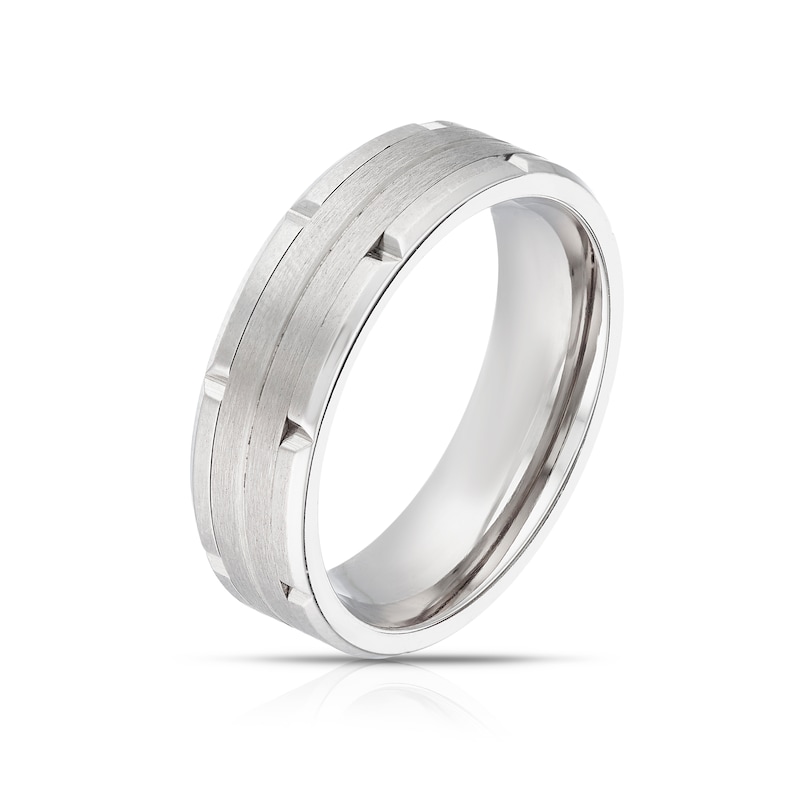 Main Image 2 of Titanium Matte & Polished Grooved Line Ring