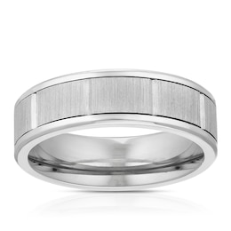 Titanium Grooved Matte & Polish Edge Square Pattern Ring