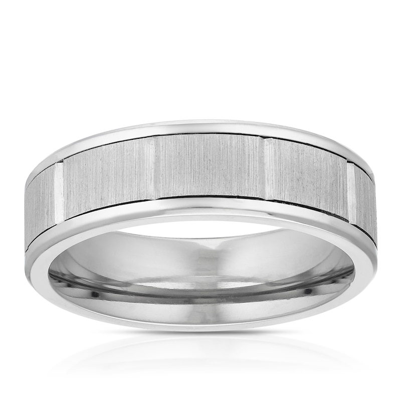Main Image 1 of Titanium Grooved Matte & Polish Edge Square Pattern Ring