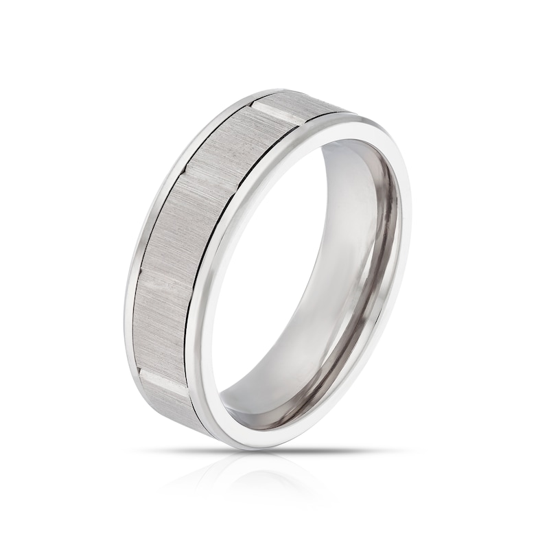 Main Image 2 of Titanium Grooved Matte & Polish Edge Square Pattern Ring