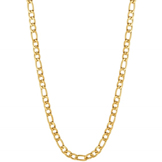 Mens Yellow Gold Plate Stainless Steel 19 Figaro Chain Neckl