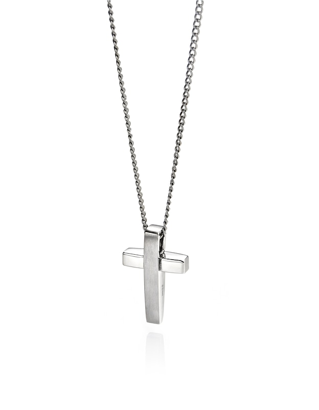 Main Image 1 of Men's Stainless Steel Matte & Polished Cross Pendant Necklace