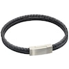 Thumbnail Image 1 of Men's Black Leather & Stainless Steel Woven Double Row Magnetic Bracelet