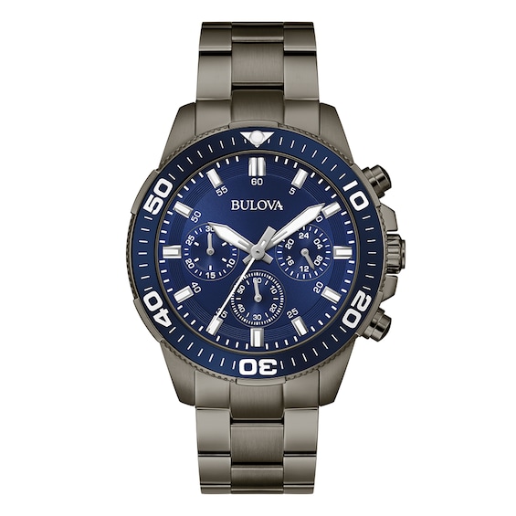 Bulova Performance Mens Chronograph Blue Dial Gunmetal Stain