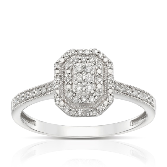 Engagement Ring 9ct White Gold 0.20ct Cluster Diamond Ring