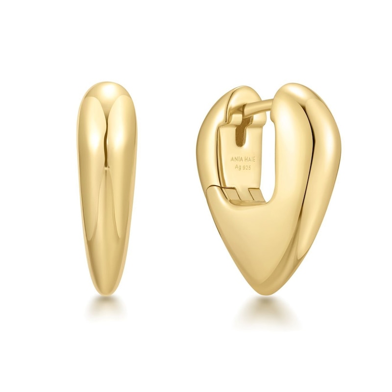 Main Image 1 of Ania Haie Women's Yellow Gold Plate Puffy Shield Huggie Hoop Earrings