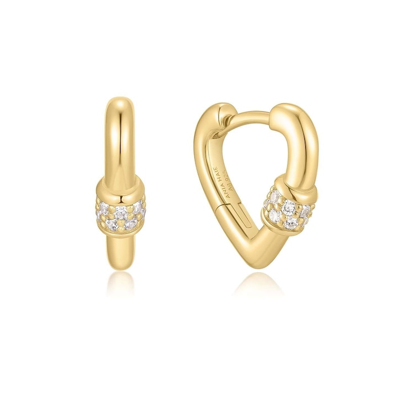 Main Image 1 of Ania Haie Women's Yellow Gold Plate Mini Heart Cubic Zirconia Huggie Hoop Earrings
