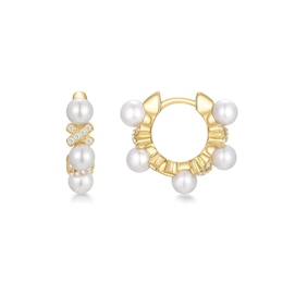 Ania Haie Women's Yellow Gold Plated Sparkling Cultured Freshwater Pearl Huggie Hoop Earrings