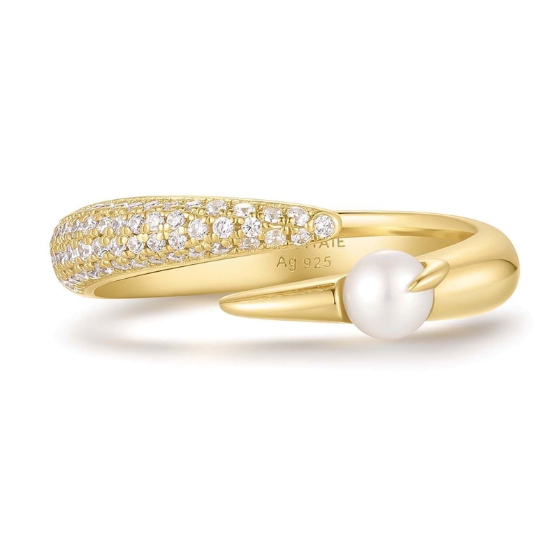 Main Image 1 of Ania Haie Women's Yellow Gold Plate Sparkling Cultured Freshwater Pearl Crossover Adjustable Ring