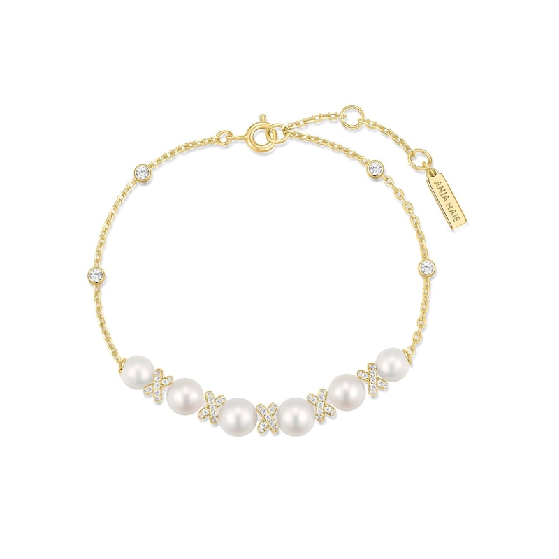 Main Image 1 of Ania Haie Women's Yellow Gold Plate Sparkling Cultured Freshwater Pearl Bracelet
