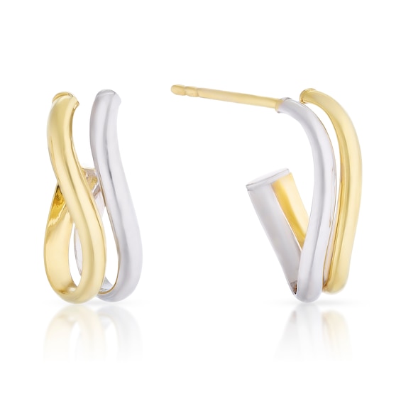 9ct Yellow and White Gold Two Row Twist Hoop Earrings