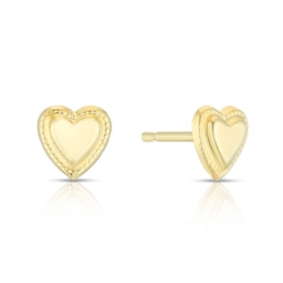 9ct Yellow Gold Heart Milgrain Detail Stud Earrings