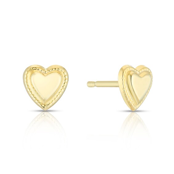9ct Yellow Gold Heart Milgrain Detail Stud Earrings