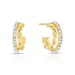9ct Yellow Gold Crystal & Rope Hoop Earrings