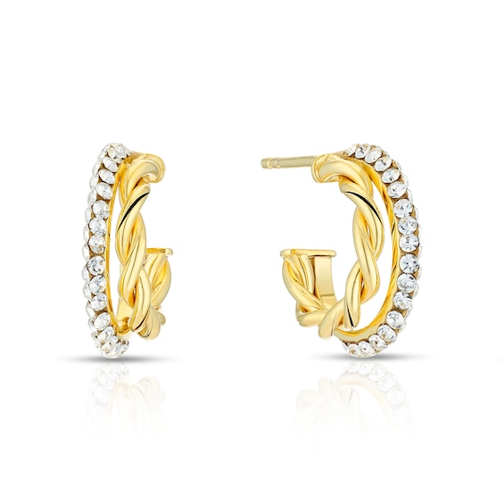 9ct Yellow Gold Crystal and Rope Hoop Earrings