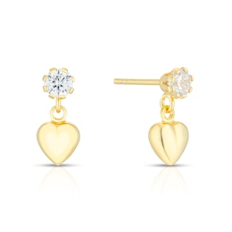9ct Yellow Gold Cubic Zirconia & Heart Drop Earrings