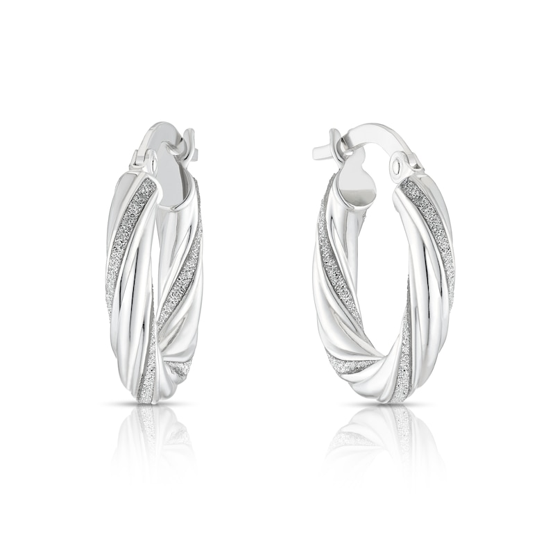 Main Image 1 of 9ct White Gold Glitter Twist 10mm Hoop Earrings
