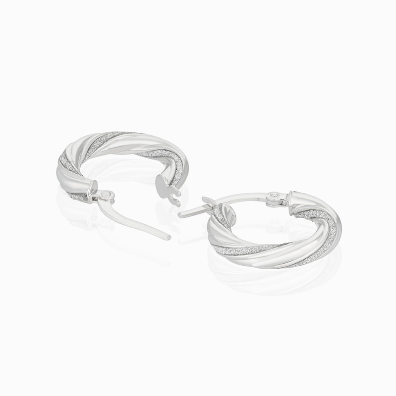 Main Image 2 of 9ct White Gold Glitter Twist 10mm Hoop Earrings