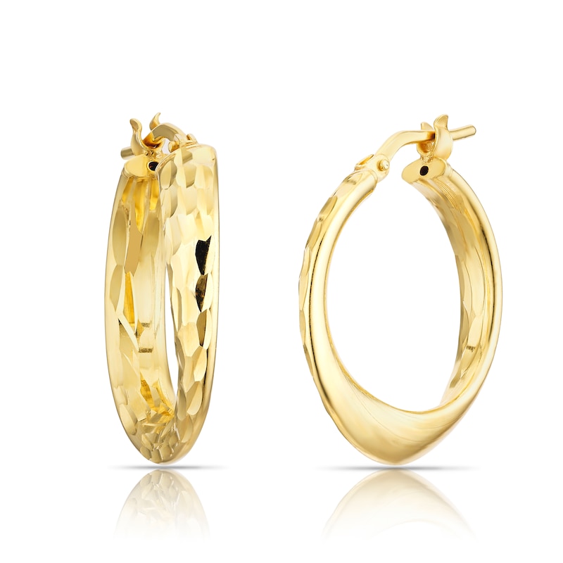 Main Image 1 of Sterling Silver Yellow Gold Plated Diamond Cut 15mm Hoops