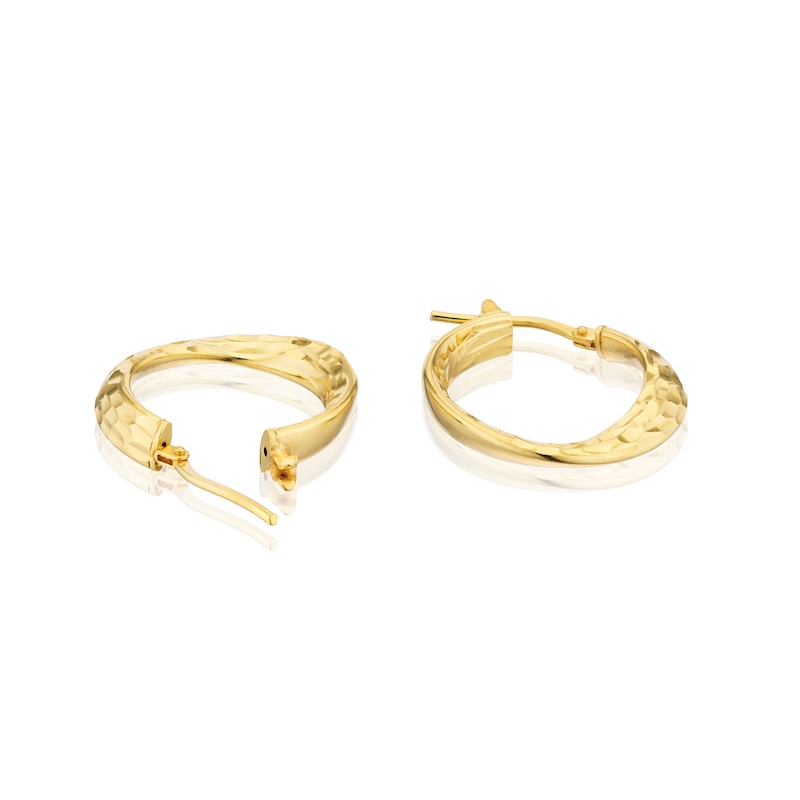 Main Image 2 of Sterling Silver Yellow Gold Plated Diamond Cut 15mm Hoops