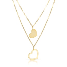 9ct Yellow Gold Double Layer Heart Pendant Necklace 18"