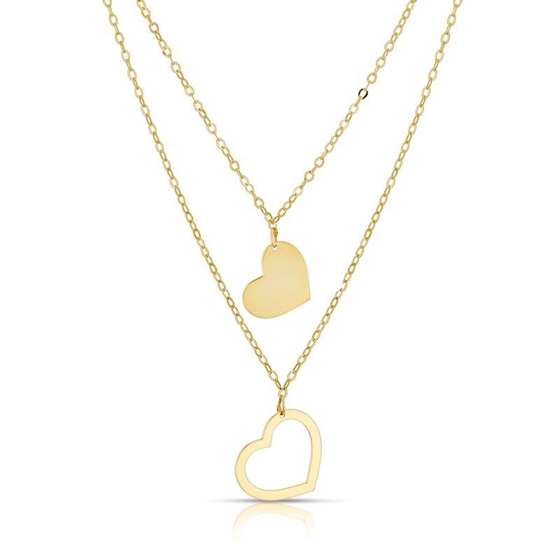 Main Image 1 of 9ct Yellow Gold Double Layer Heart Pendant Necklace 18"