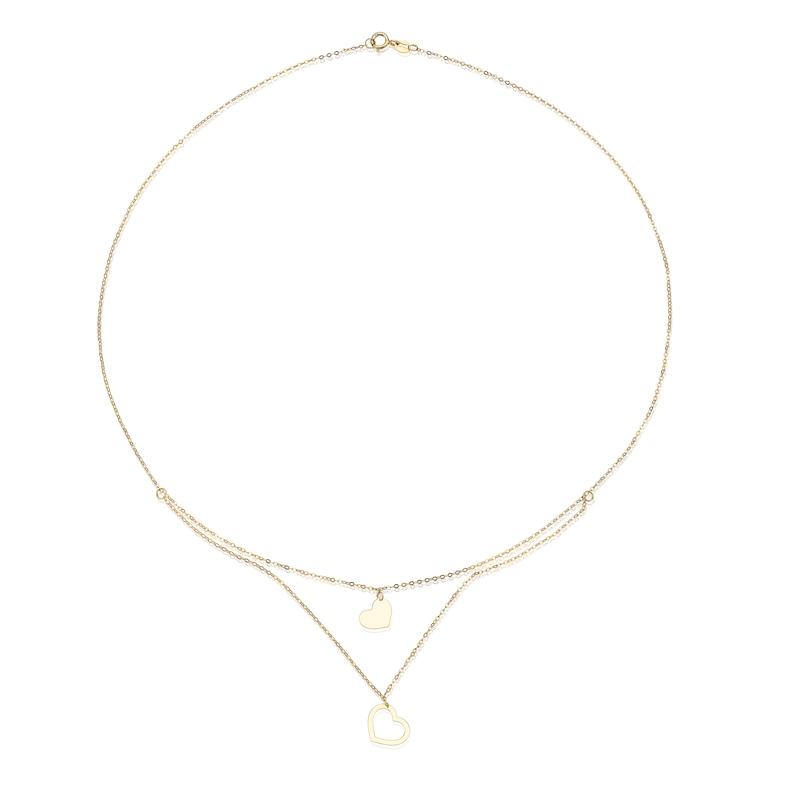 Main Image 2 of 9ct Yellow Gold Double Layer Heart Pendant Necklace 18"