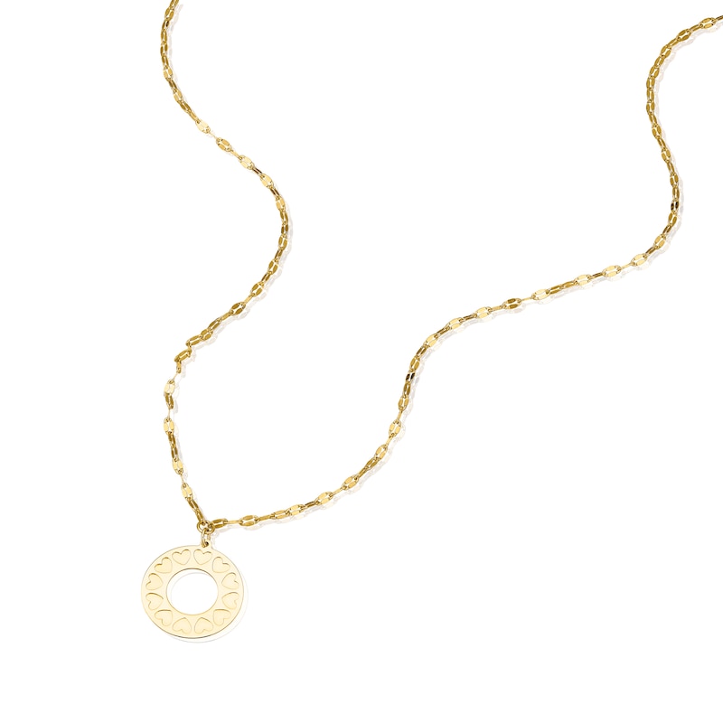 Main Image 2 of 9ct Yellow Gold Open Circle Heart Pattern Pendant Necklace 18"