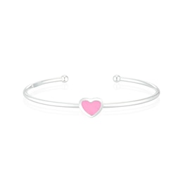 Children's Sterling Silver Pink Enamel Heart Torque Bangle