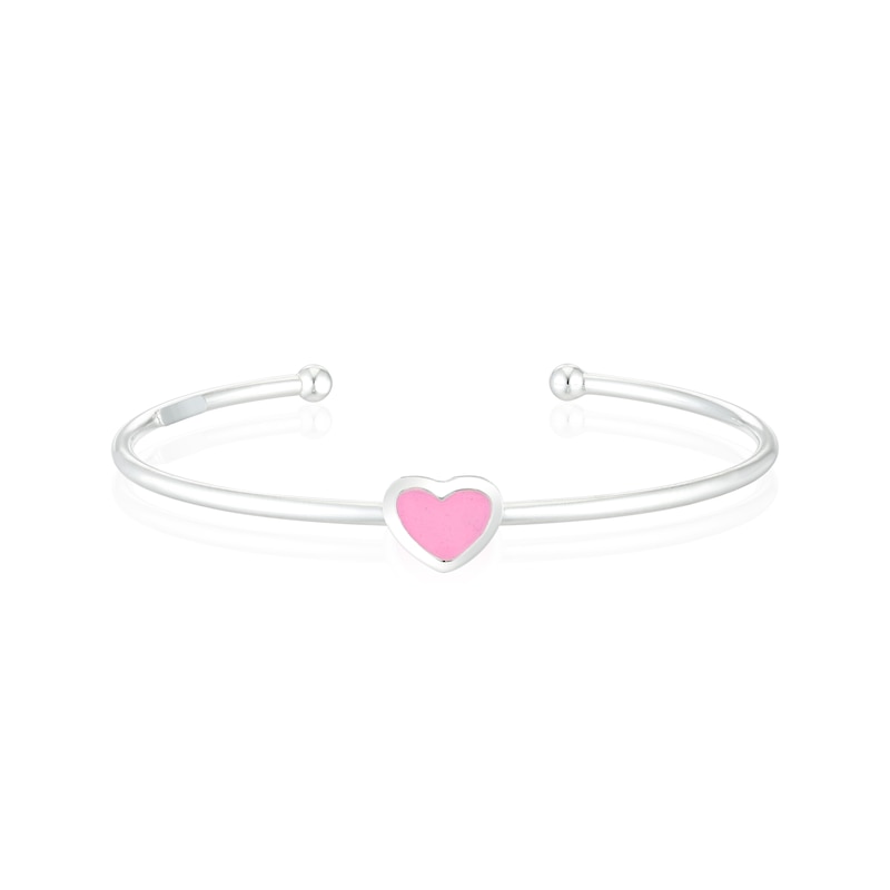 Main Image 1 of Children's Sterling Silver Pink Enamel Heart Torque Bangle