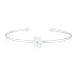 Children's Sterling Silver White Enamel Flower Torque Bangle