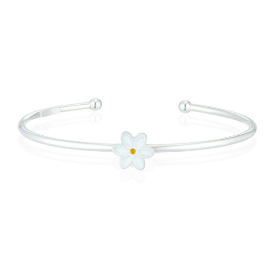 Children's Sterling Silver White Enamel Flower Torque Bangle