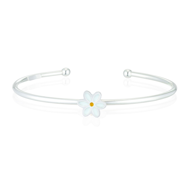 Main Image 1 of Children's Sterling Silver White Enamel Flower Torque Bangle
