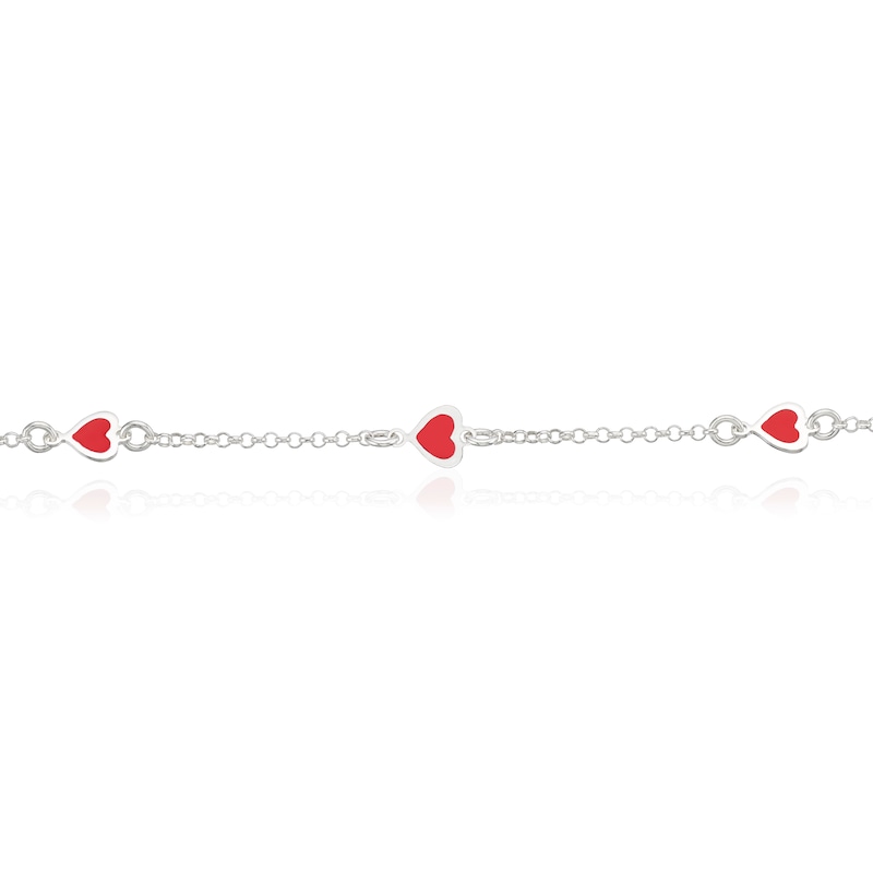 Main Image 2 of Children's Sterling Silver Red Enamel Heart Station Bracelet