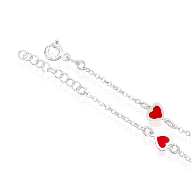 Main Image 3 of Children's Sterling Silver Red Enamel Heart Station Bracelet