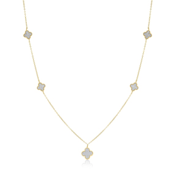 9ct Gold Glitter Clover Station Necklace 18