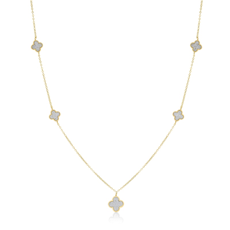 Main Image 1 of 9ct Gold Glitter Clover Station Necklace 18"
