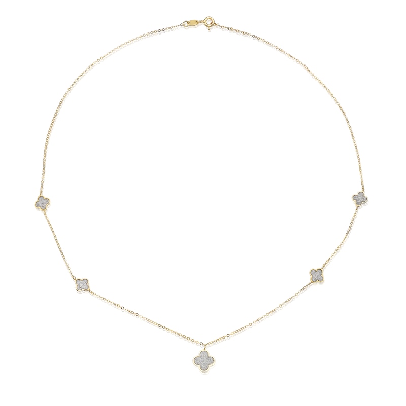 Main Image 2 of 9ct Gold Glitter Clover Station Necklace 18"