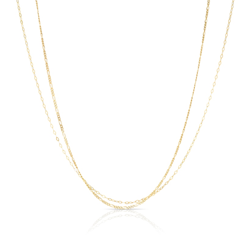 Main Image 1 of 9ct Gold Double Layer Figaro & Flat Belcher Chain 17+1"
