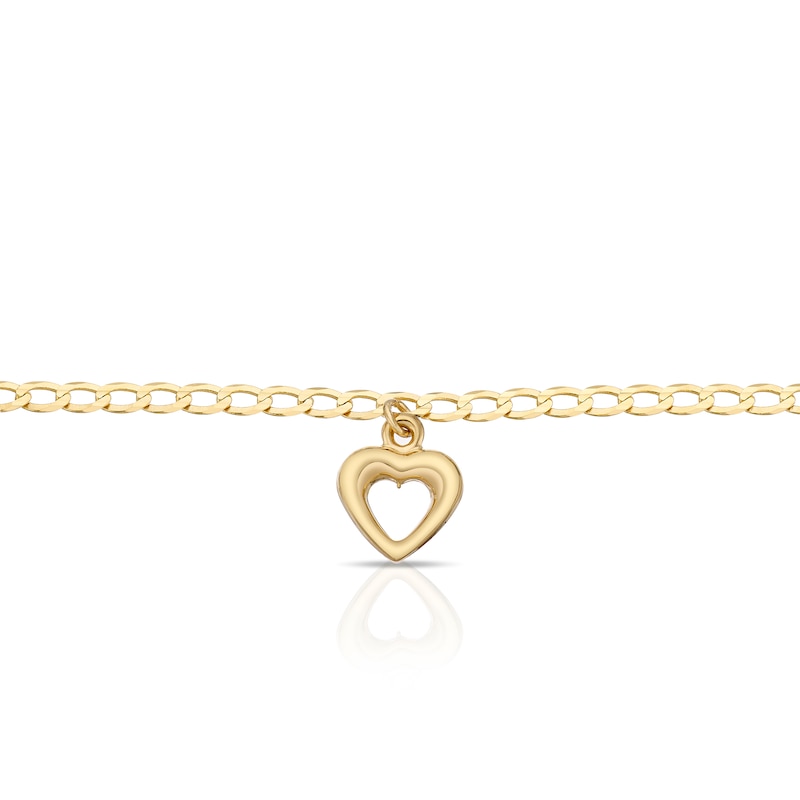 Main Image 2 of 9ct Yellow Gold Heart Charm Curb Chain Bracelet