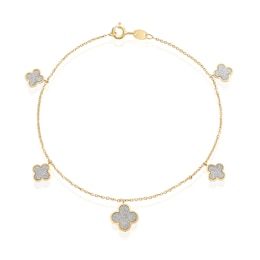9ct Yellow Gold Glitter Clover Station Bracelet 7.75"