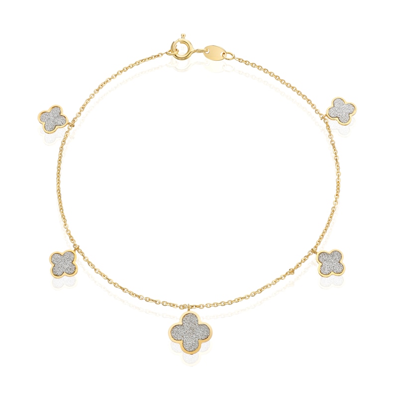Main Image 1 of 9ct Yellow Gold Glitter Clover Station Bracelet 7.75"