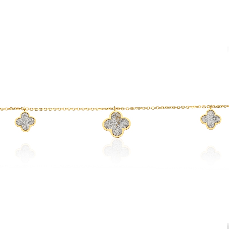 Main Image 2 of 9ct Yellow Gold Glitter Clover Station Bracelet 7.75"